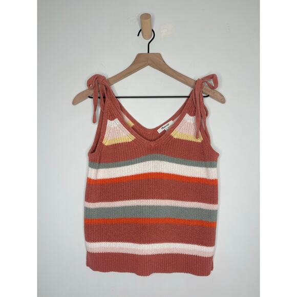 Madewell Grandfield Striped Knit Sweater Tank Top Size Medium Tie Strap - Picture 4 of 10